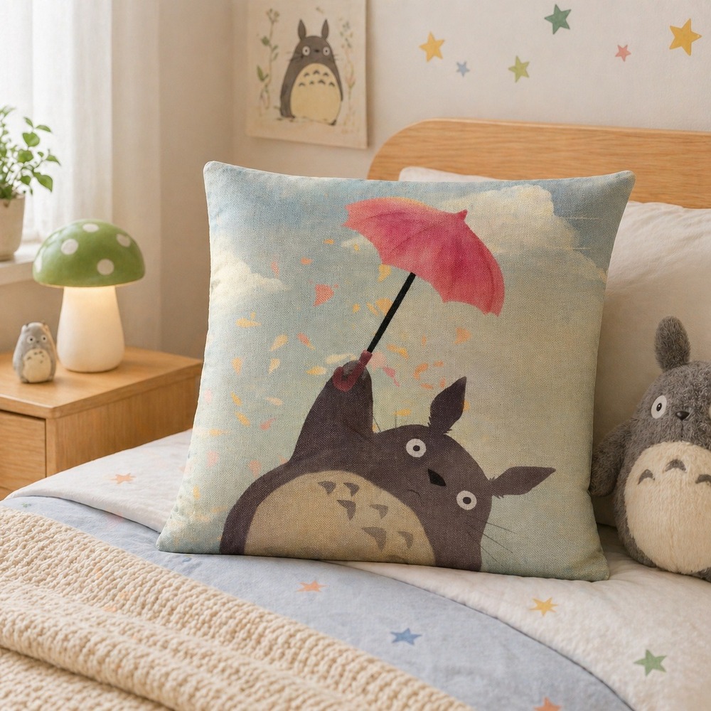 Totoro Pillow Sham 17.5x17 Studio Ghibli Style Canvas Cushion Cover Anime